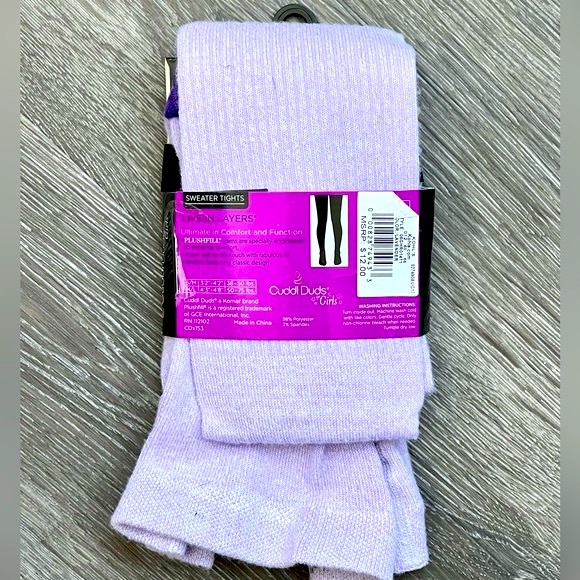 NWT Cuddl Duds Young Girls Lavender Purple Ribbed Sweater Tights, Small/Medium - Picture 10 of 12